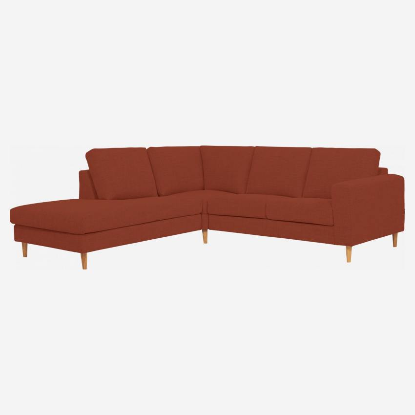Sofá 2 plazas con chaiselongue izquierda de tela rojo óxido - confort medio