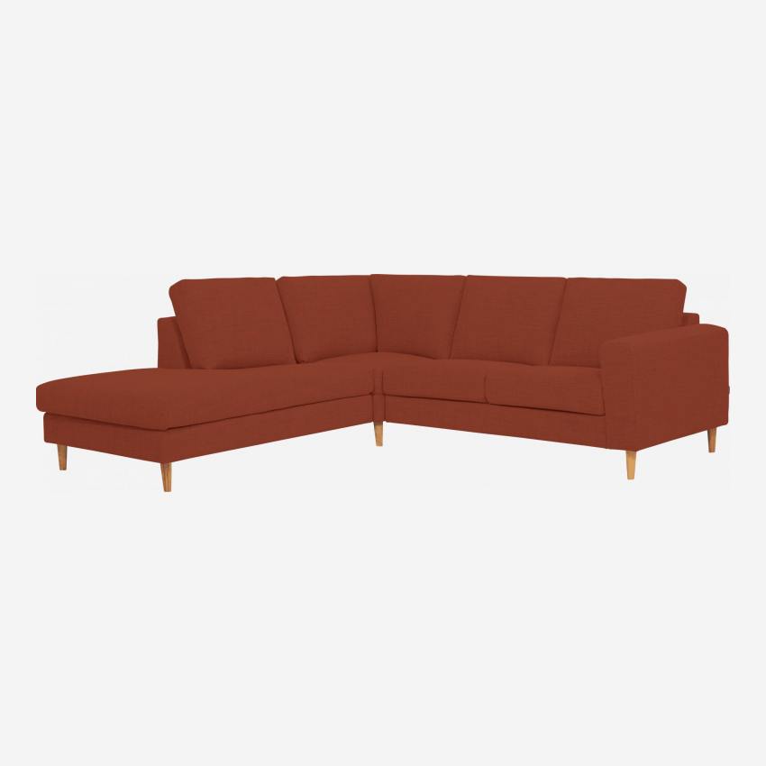 Sofá 2 plazas con chaiselongue izquierda de tela rojo óxido - confort medio