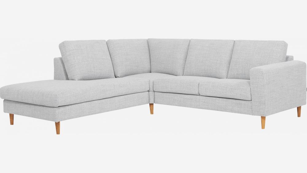 Sofá 2 plazas con chaiselongue izquierda de tela gris claro- confort medio
