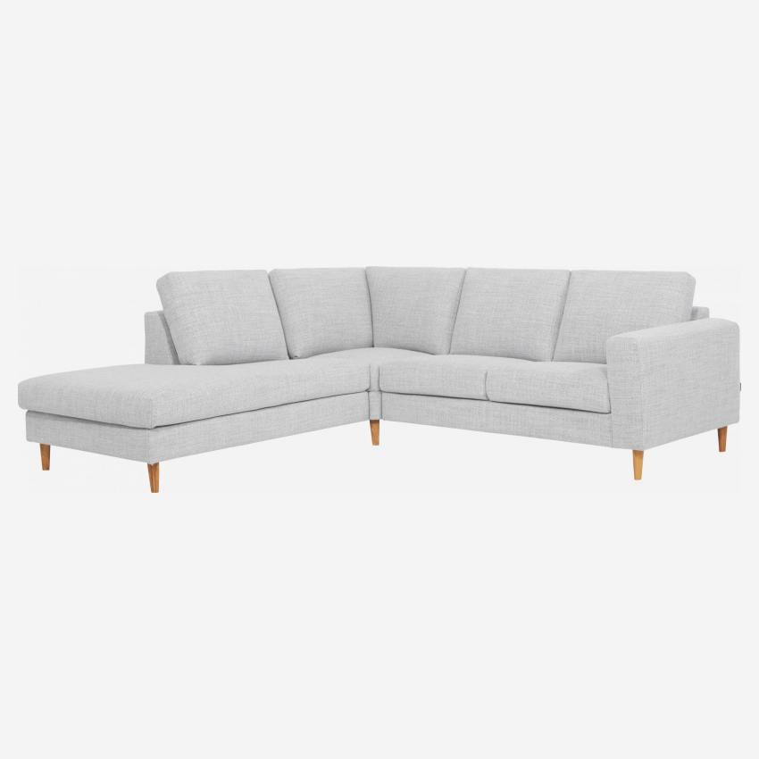 Sofá 2 plazas con chaiselongue izquierda de tela gris claro- confort medio