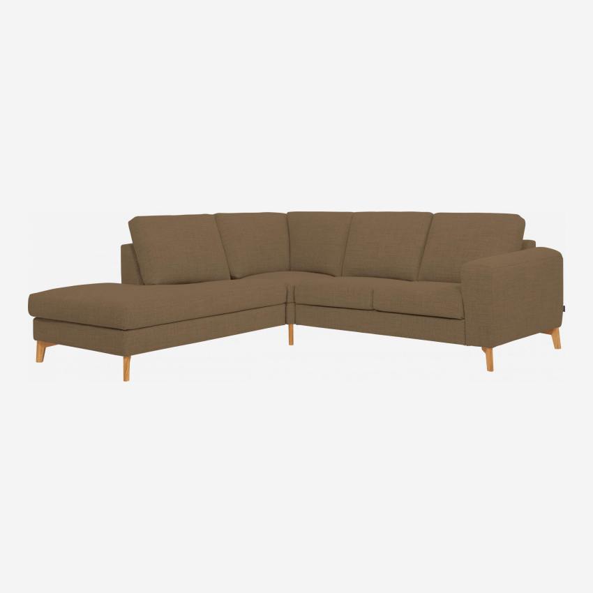 Canapé 2 places avec chauffeuse gauche en tissu marron - confort médium