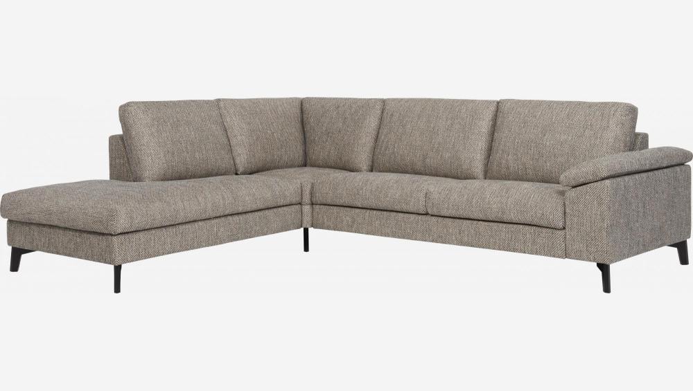 3-Sitzer-Sofa mit Chaiselongue links aus Stoff, grauschwarz - fester Komfort