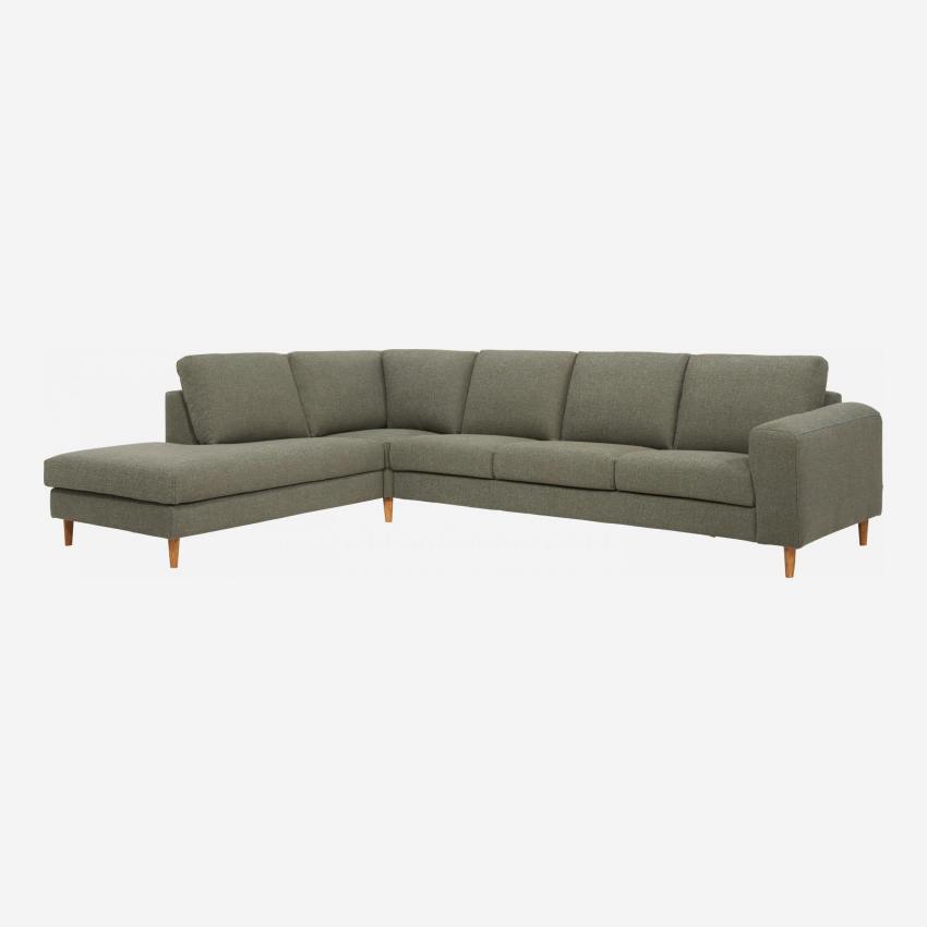 4-Sitzer-Sofa mit Open-End links aus Stoff, graubraun meliert und blau - fester Komfort