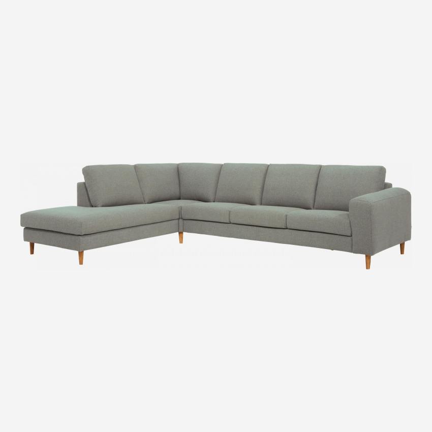 4-Sitzer-Sofa mit Open-End links aus Stoff, grau meliert und blau - fester Komfort
