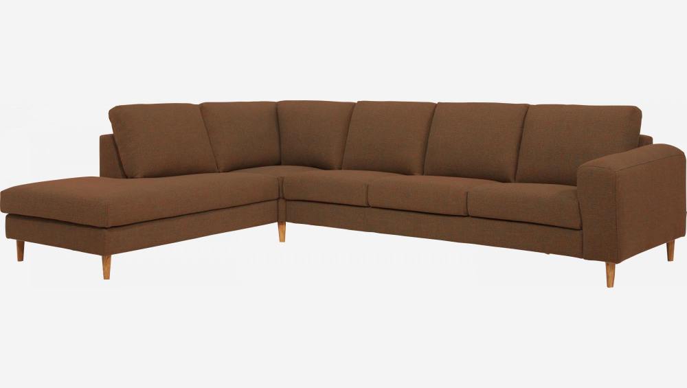 Canapé 4 places avec chauffeuse gauche en tissu taupe chiné orange - confort médium