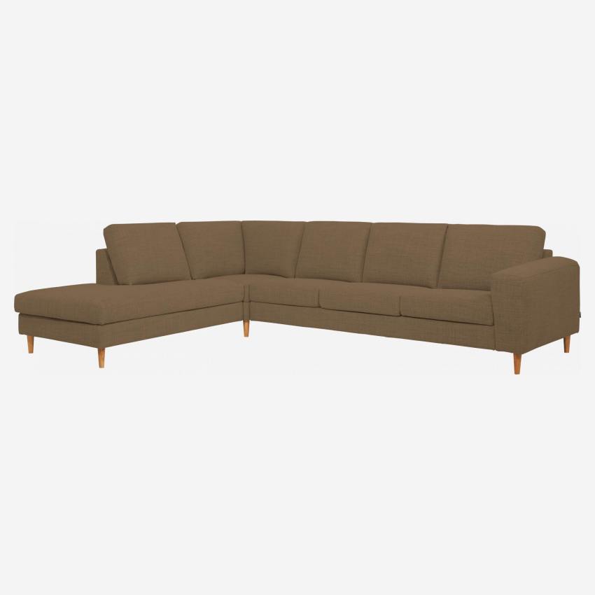 Sofá 4 plazas con chaiselongue izquierda de tela marrón - confort medio