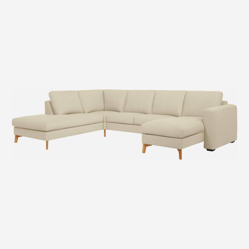 Sofá 2 plazas con sillón y chaiselongue derecha de tela beige jaspeado topo - confort medio