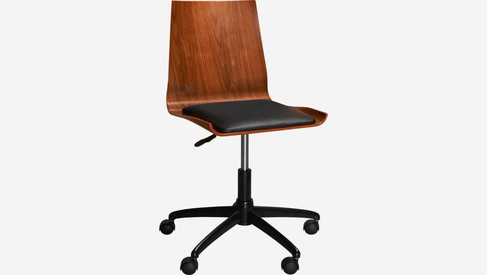 Bürostuhl aus Nussbaum mit schwarzem Sitz
