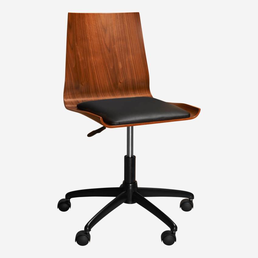 Bürostuhl aus Nussbaum mit schwarzem Sitz