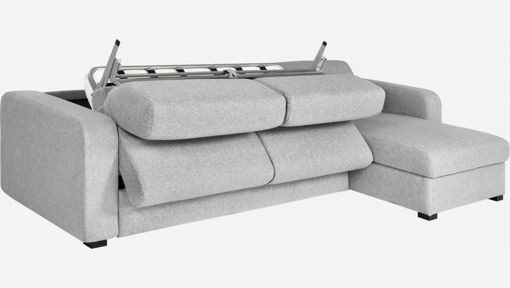 Sofá-cama de canto 3 lugares em tecido cinza claro