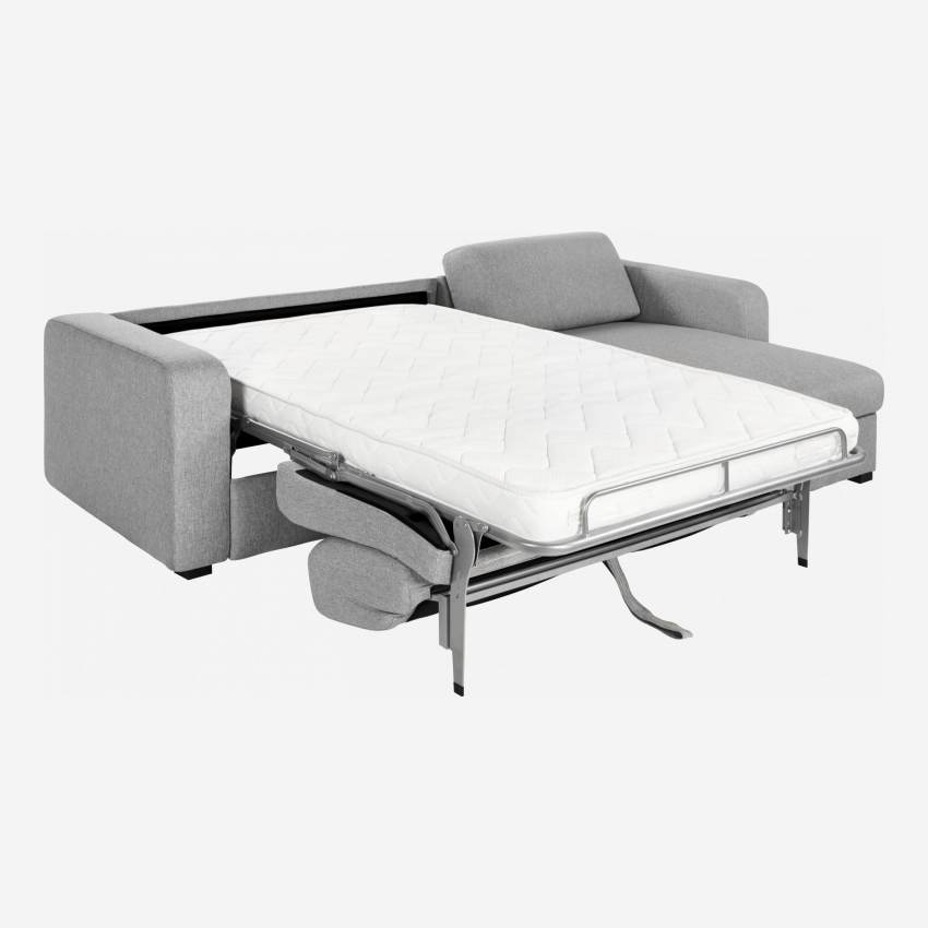 Sofá-cama de canto 2 lugares em tecido cinza claro