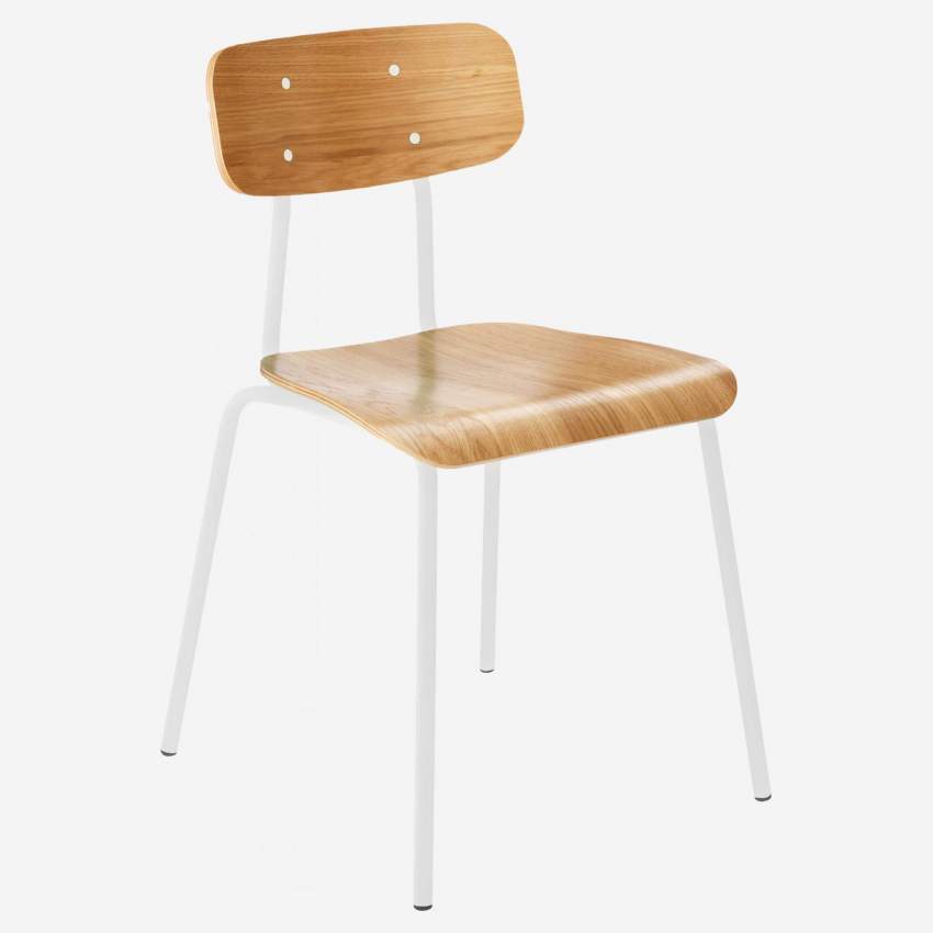 Stuhl aus Eiche mit Beinen aus lackiertem Stahl - Weiß