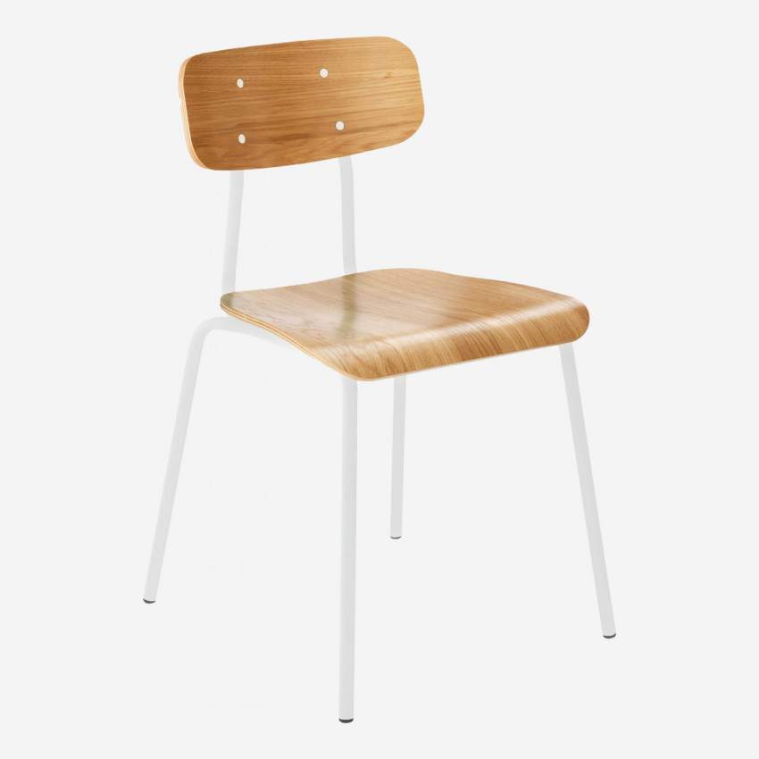 Stuhl aus Eiche mit Beinen aus lackiertem Stahl - Weiß