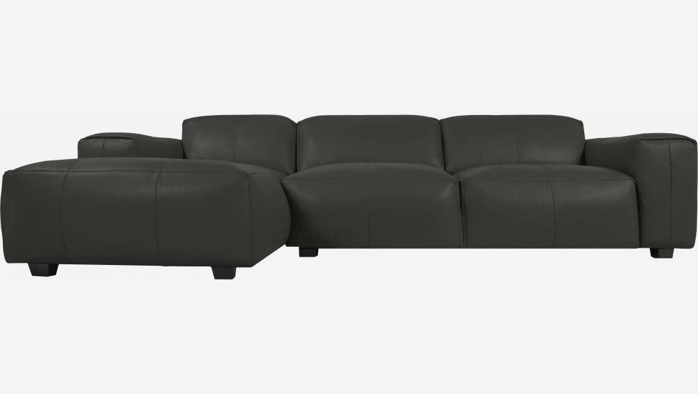 3-Sitzer Sofa mit Chaiselongue links aus Savoy-Leder - Schiefergrau
