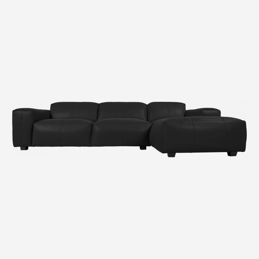 3-Sitzer Sofa mit Chaiselongue rechts aus Savoy-Leder - Obsidianschwarz