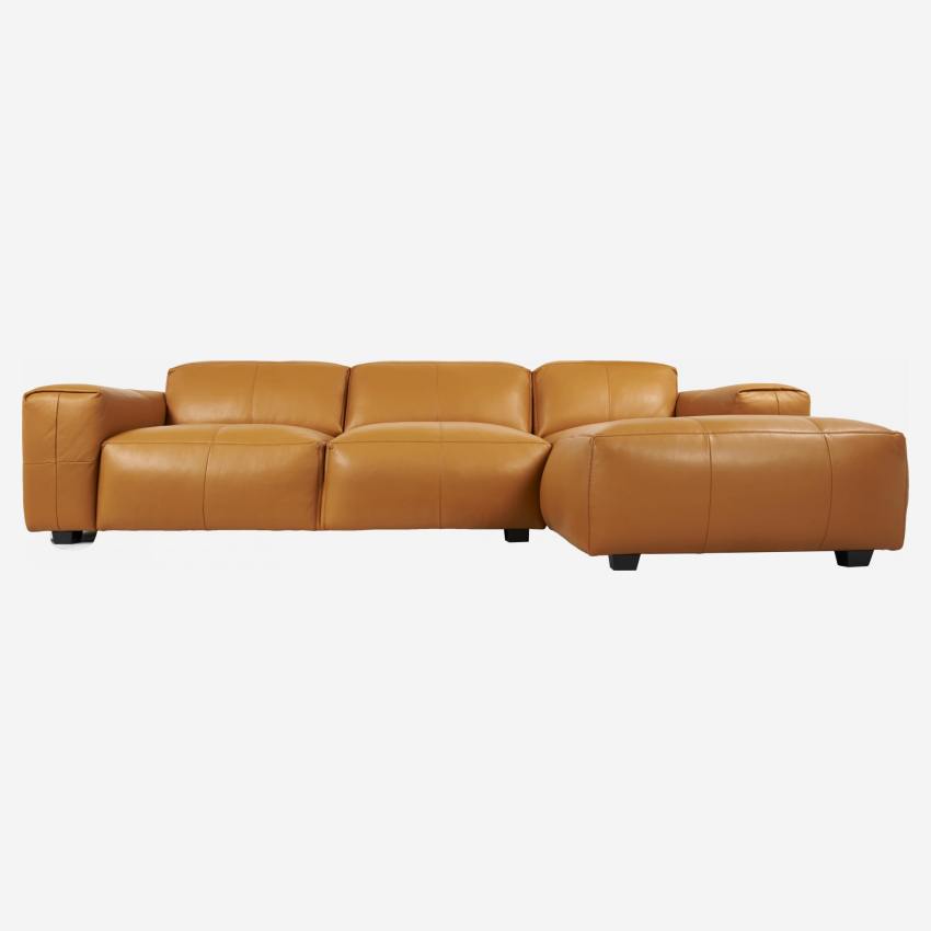 3-Sitzer Sofa mit Chaiselongue rechts aus Savoy-Leder - Cognacbraun