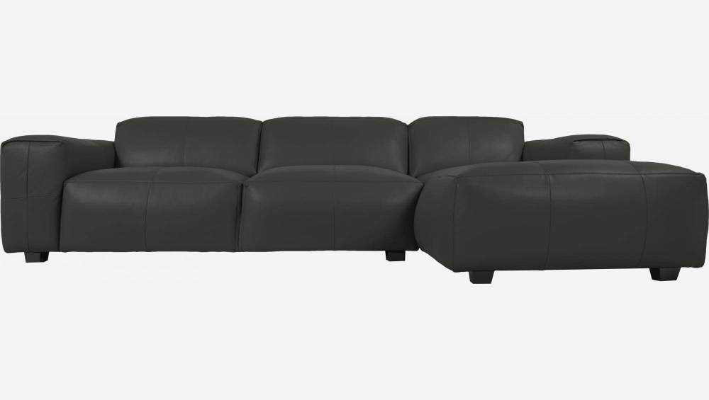3-Sitzer Sofa mit Chaiselongue rechts aus Savoy-Leder - Schiefergrau