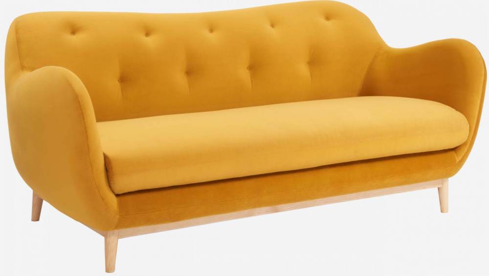 Sofá em veludo amarelo mostarda 3 lugares - Design by Adrien Carvès