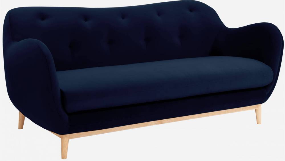 Sofá em veludo azul de 3 lugares - Design by Adrien Carvès