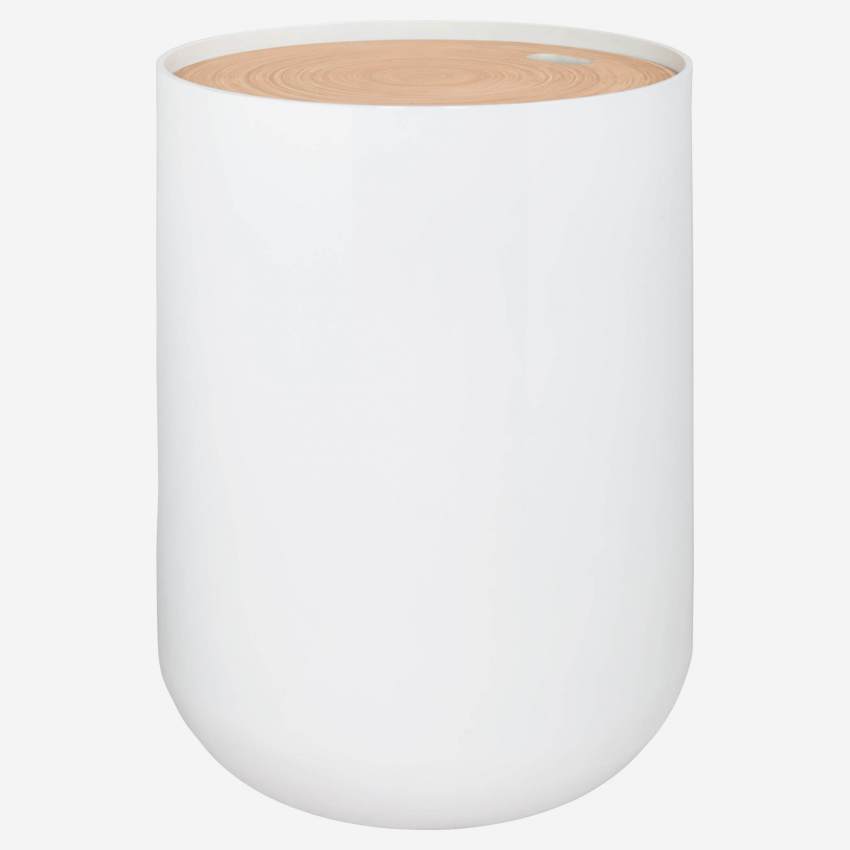 Mesa de apoio em madeira lacada e bambu – 40 cm – Branco