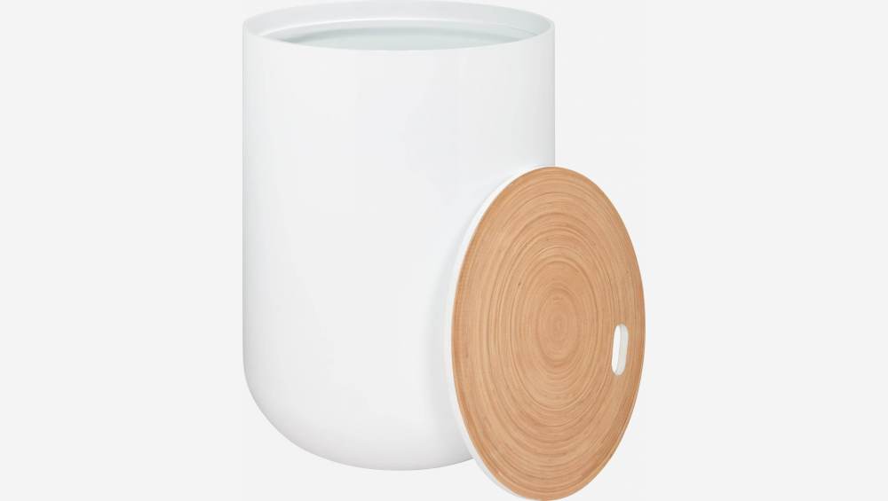 Table d'appoint en bois laqué et bambou - 40 cm – Blanc