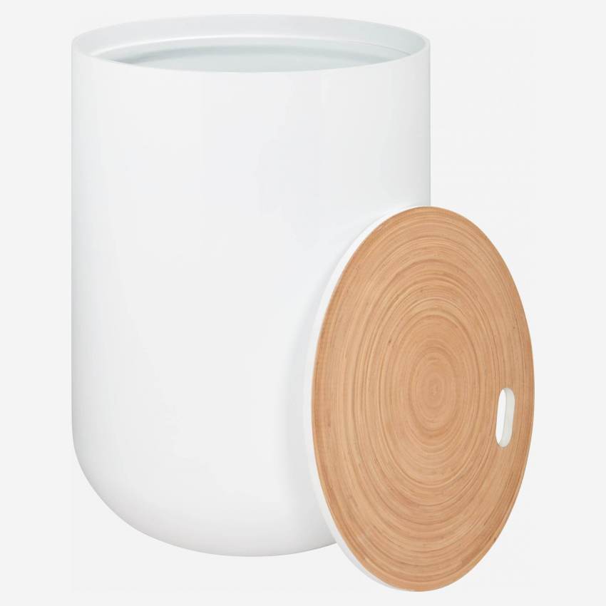 Mesa de apoio em madeira lacada e bambu – 40 cm – Branco