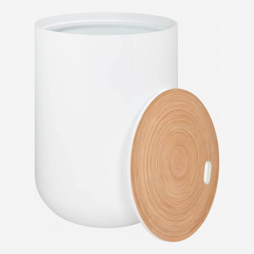Beistelltisch aus lackiertem Holz und Bambus - 40 cm – Weiß