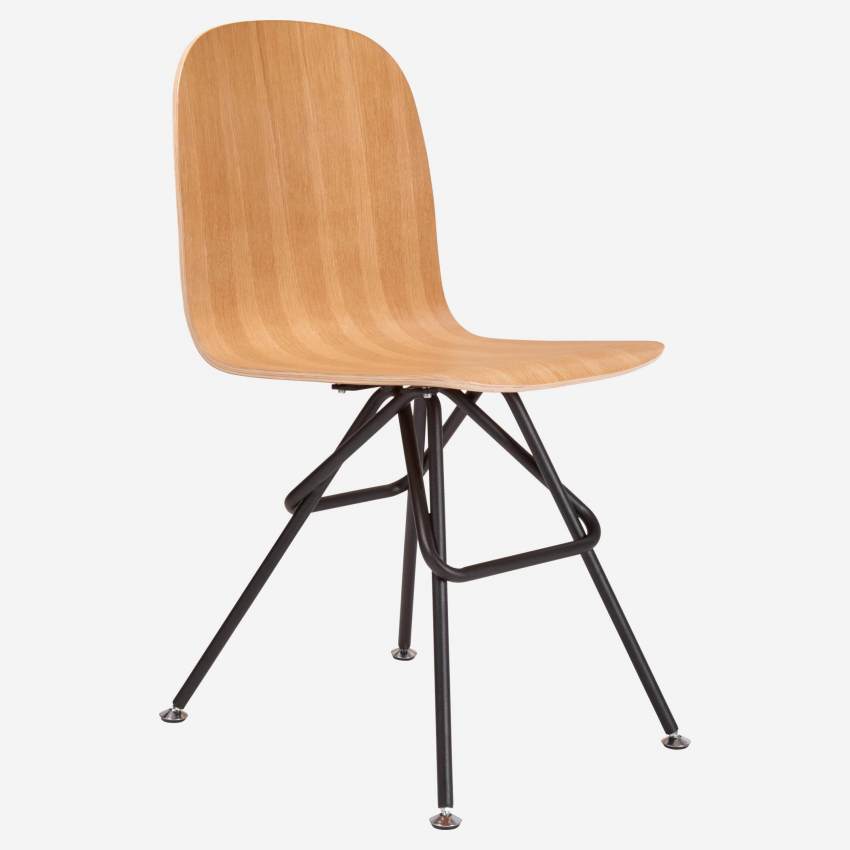 Stuhl aus natürlicher Eiche und Beine aus Stahl, schwarz