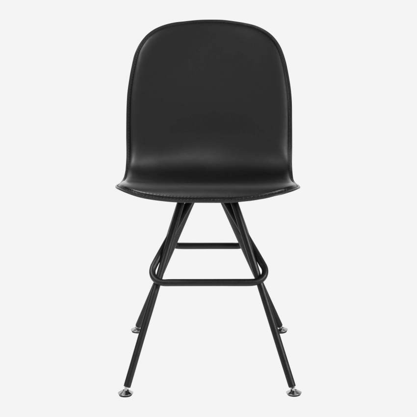 Chaise en cuir - Noir - Pieds acier noir