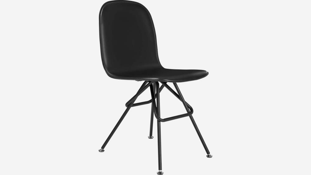 Chaise en cuir - Noir - Pieds acier noir