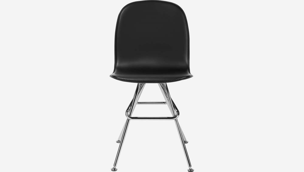 Chaise en cuir - Noir - Pieds acier chromé