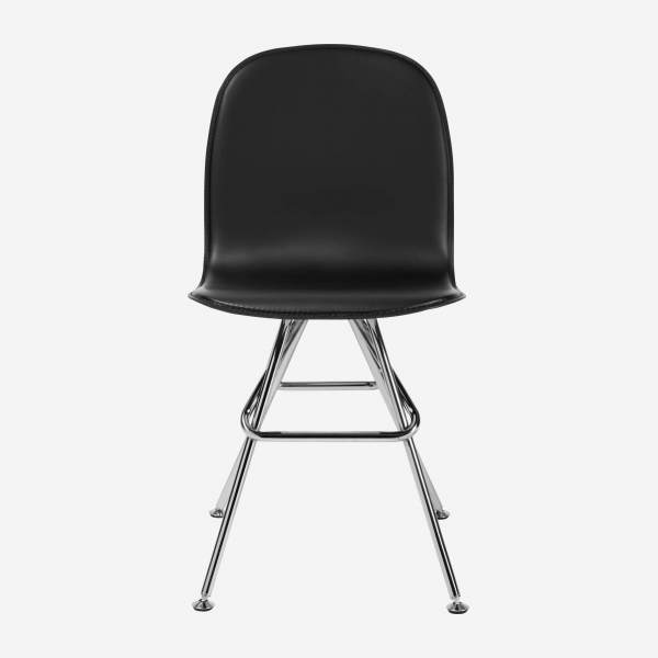 Chaise en cuir - Noir - Pieds acier chromé