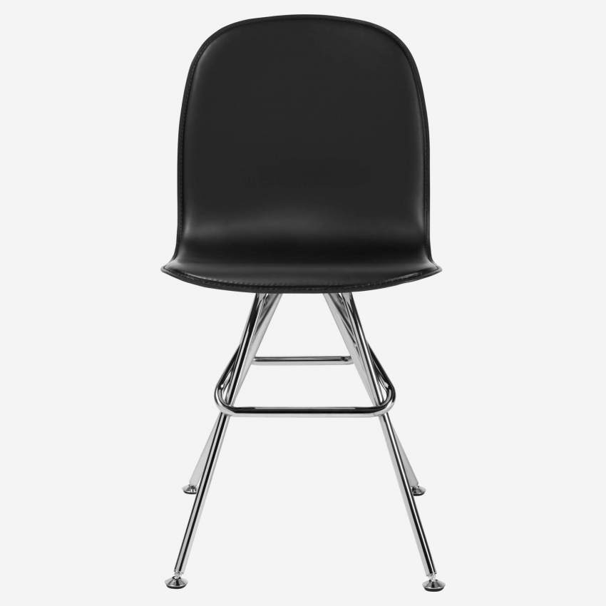 Stuhl aus Kunstleder, schwarz und Beine aus Stahl, verchromt