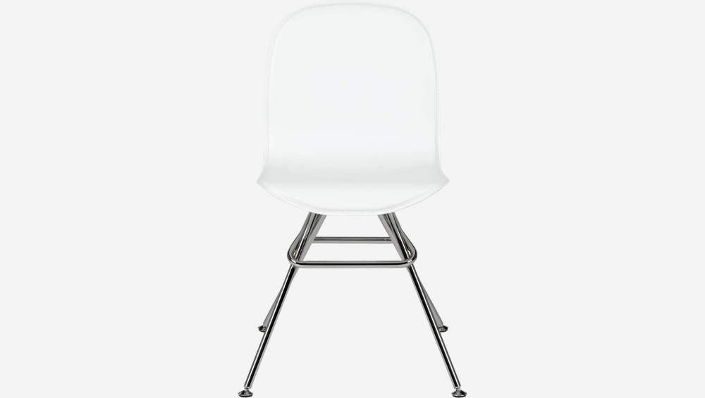 Stuhl aus Kunstleder, weiß und Beine aus Stahl, verchromt