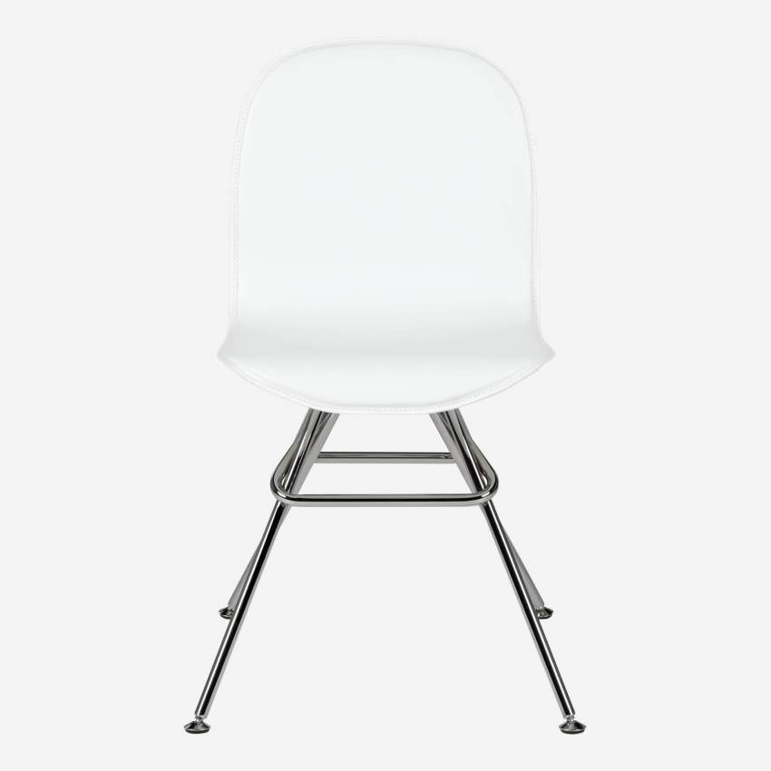 Chaise en cuir - Blanc - Pieds acier chromé