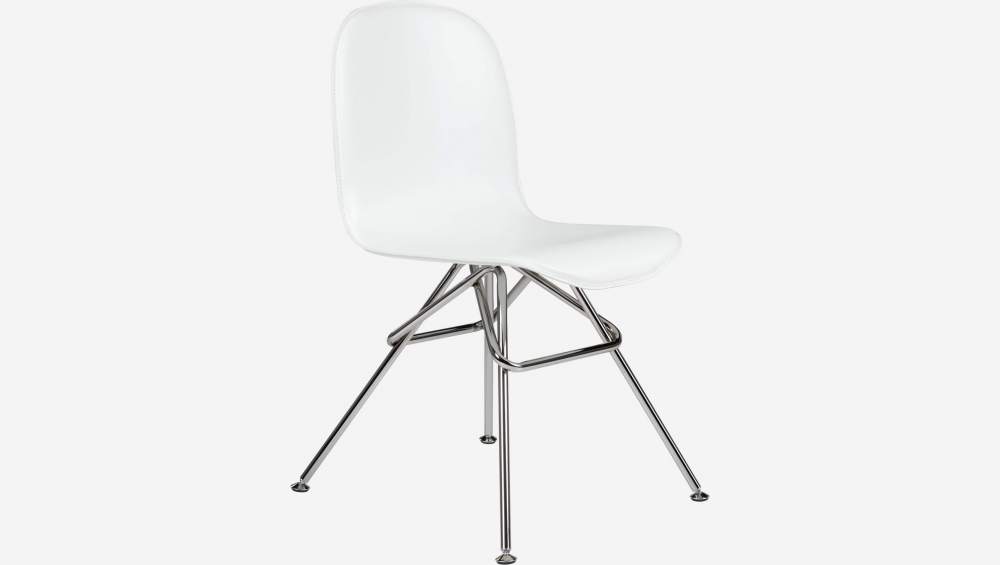 Chaise en cuir - Blanc - Pieds acier chromé