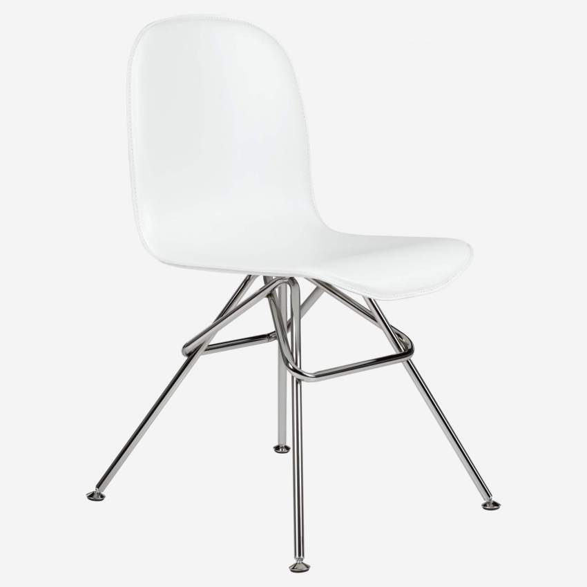 Stuhl aus Kunstleder, weiß und Beine aus Stahl, verchromt
