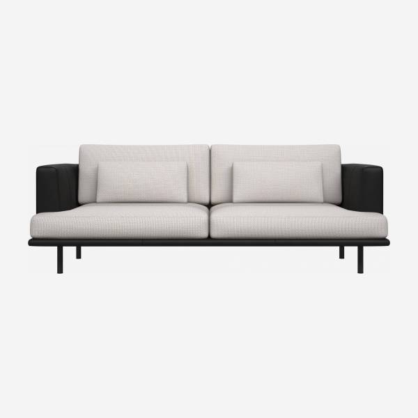 3-Sitzer Sofa aus Stoff Fasoli snow white mit Basis und Armlehnen aus schwarzem Leder