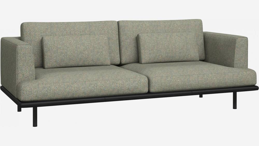 3-Sitzer Sofa aus Bellagio-Stoff organic green mit Basis aus schwarzem Leder