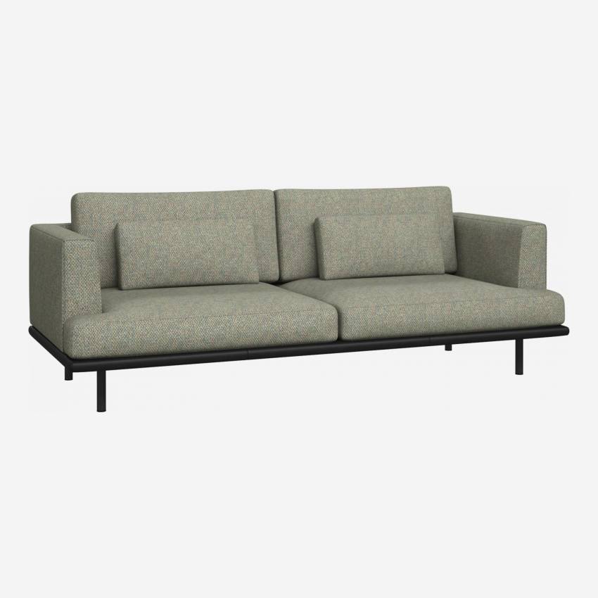 3-Sitzer Sofa aus Bellagio-Stoff organic green mit Basis aus schwarzem Leder