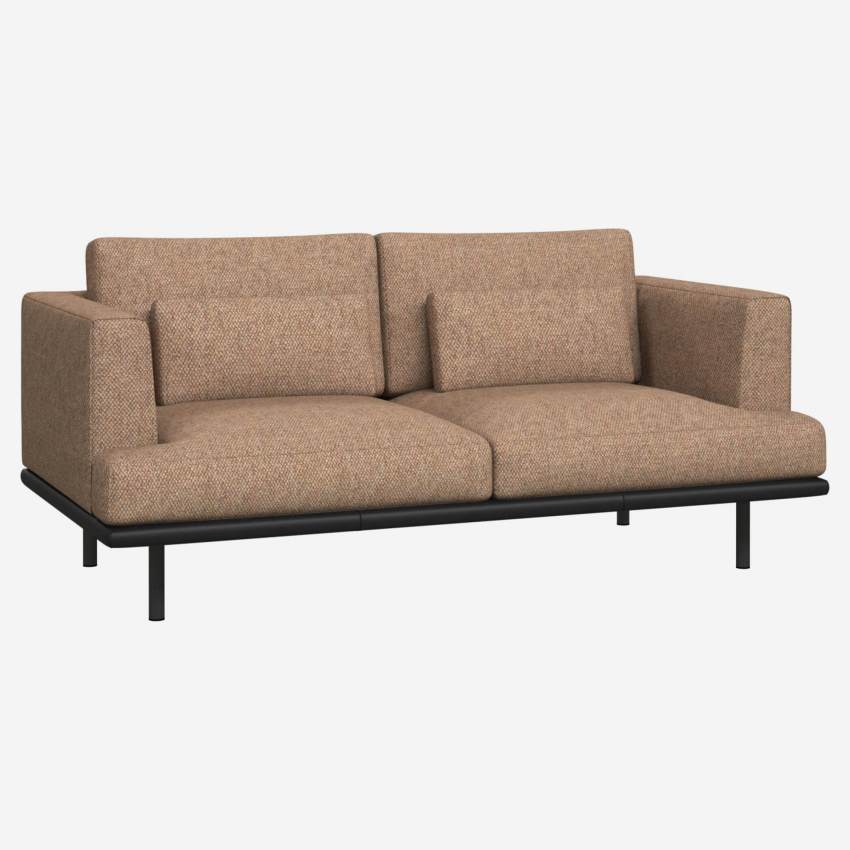 2-Sitzer Sofa aus Bellagio-Stoff - Morgenrot mit Basis aus schwarzem Leder
