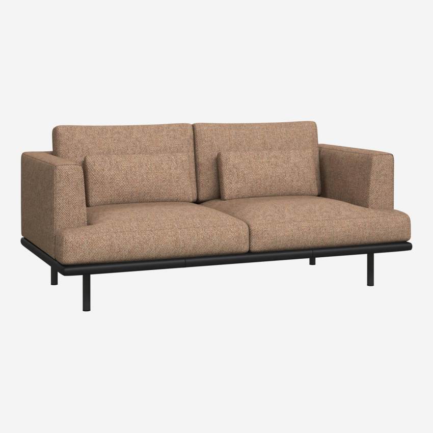 2-Sitzer Sofa aus Bellagio-Stoff - Morgenrot mit Basis aus schwarzem Leder