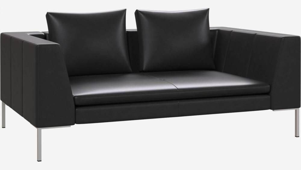 2-Sitzer-Sofa aus Savoy-Leder - Obsidianschwarz