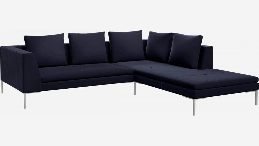 2-Sitzer-Sofa mit Chaiselongue rechts aus Samt - Tintenblau