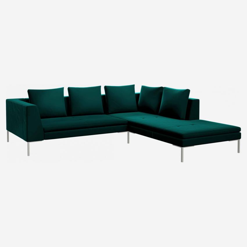 2-Sitzer-Sofa mit Chaiselongue rechts aus Samt - Smaragdgrün
