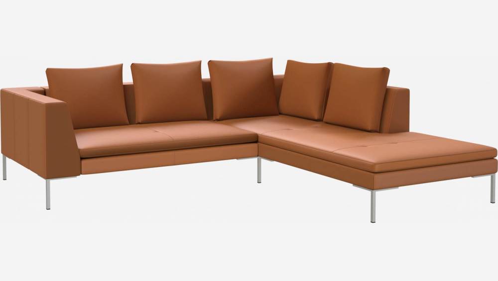 2-Sitzer-Sofa mit Chaiselongue rechts aus Savoy-Leder - Cognacbraun