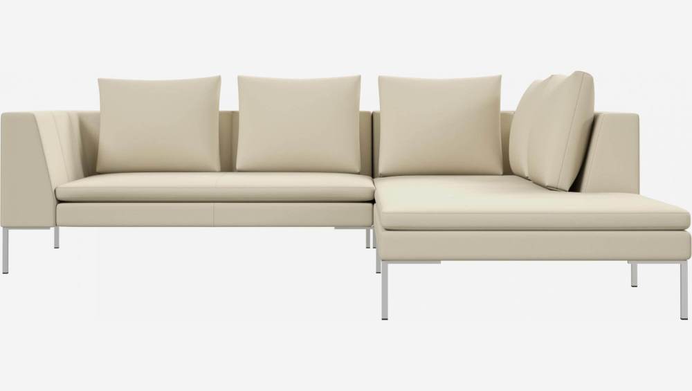 Canapé 2 places avec méridienne droite en cuir Savoy - Blanc albâtre