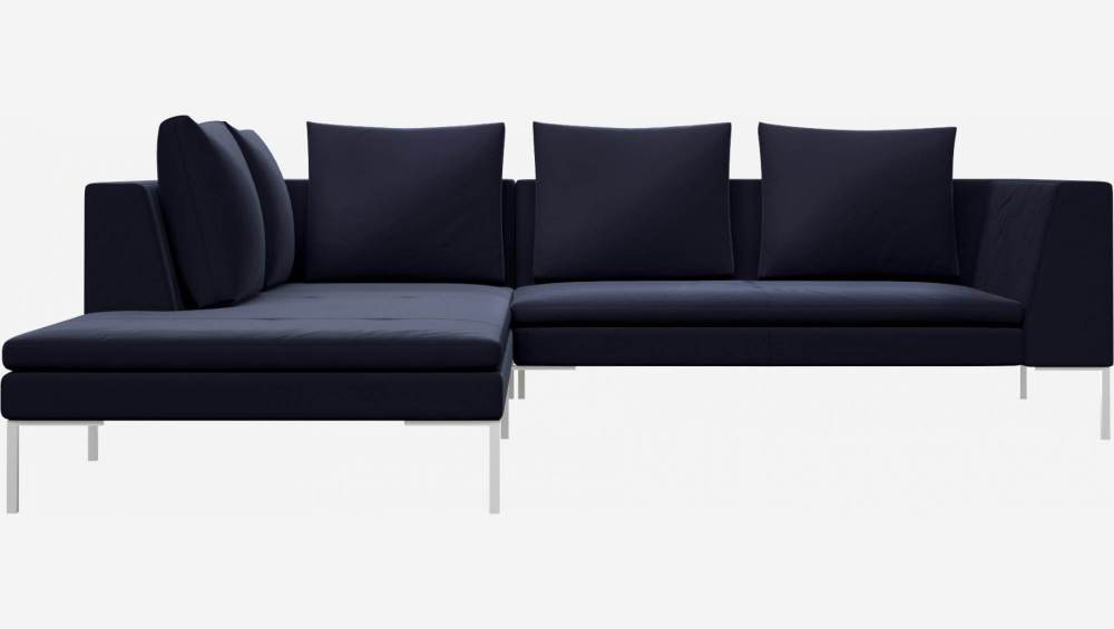Sofá de 2 lugares com chaise longue esquerda em veludo - Azul-marinho