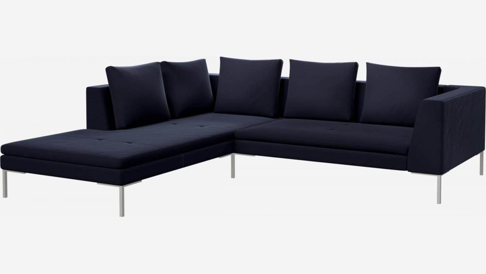 2-Sitzer-Sofa mit Chaiselongue links aus Samt - Tintenblau