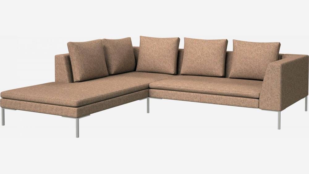 Sofá 2 plazas con chaise longue izquierda de tela Bellagio - Naranja aurora